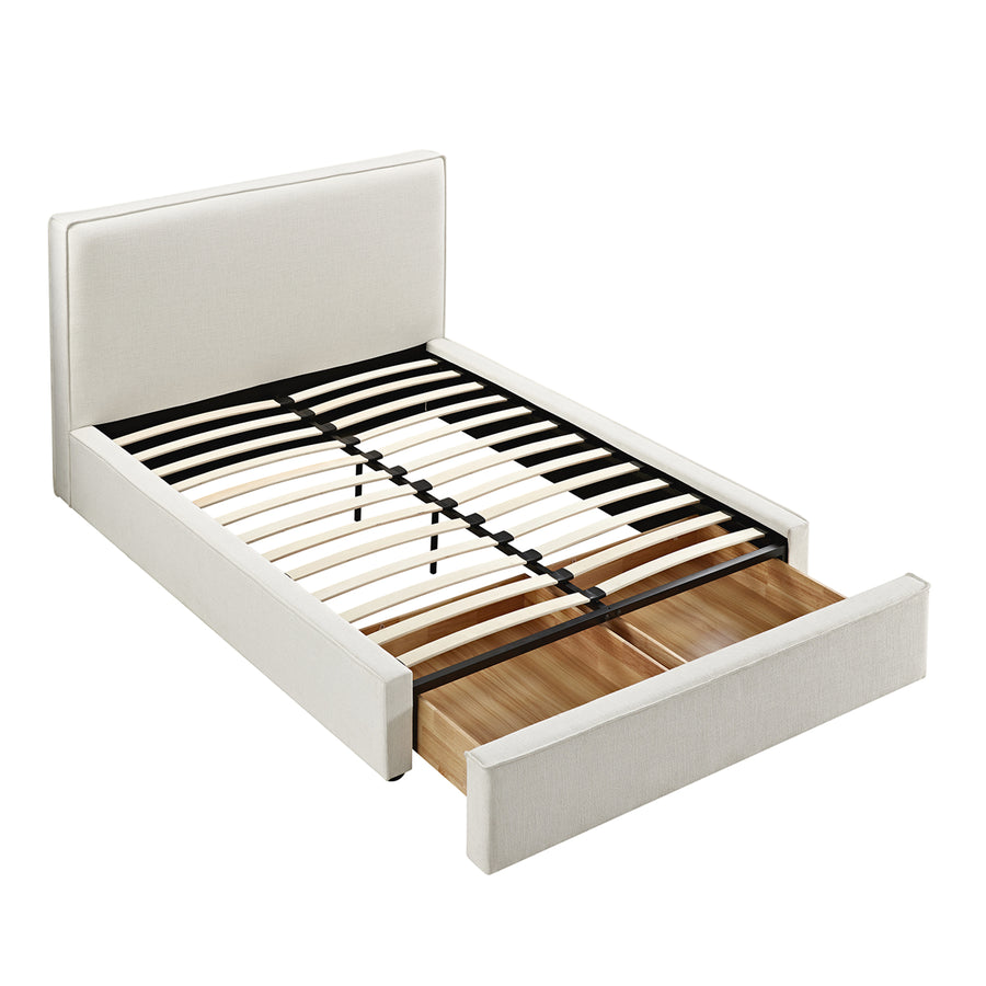 Forte Drawer Storage Bed, Beige Linen Blend