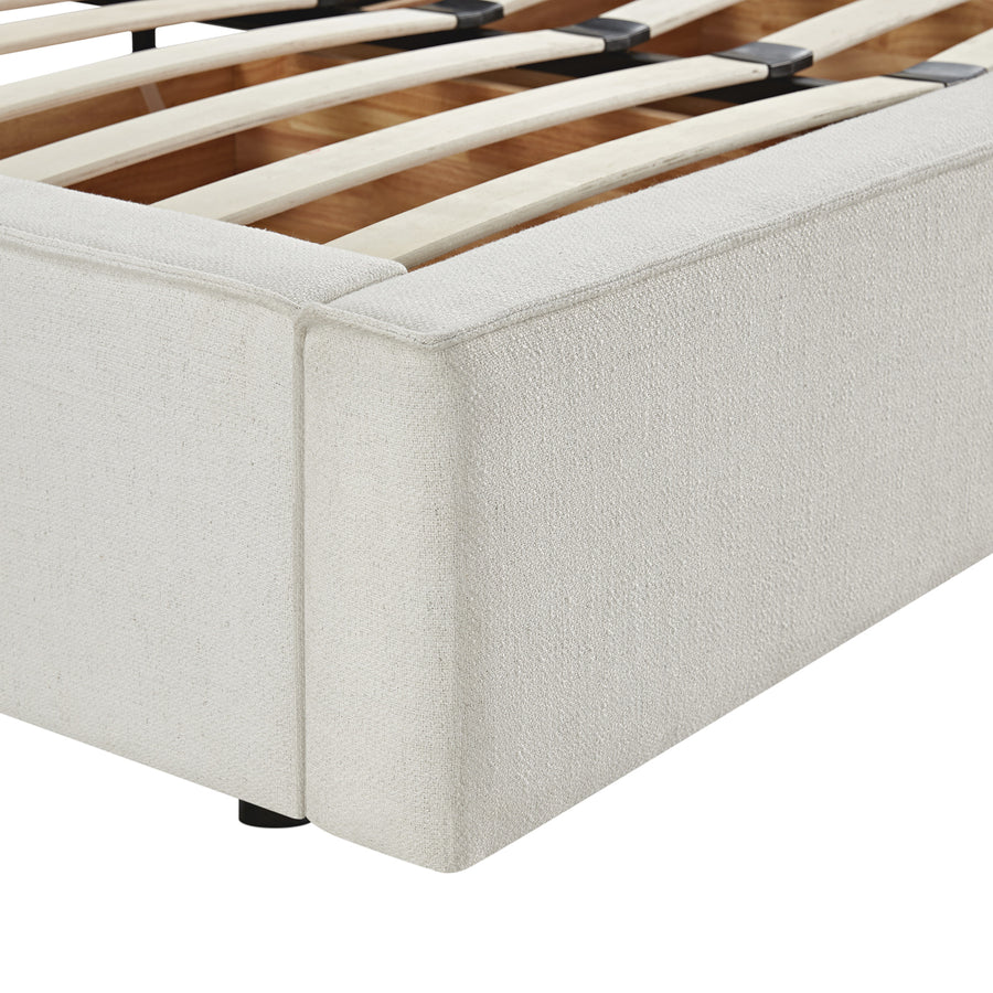 Forte Drawer Storage Bed, Beige Linen Blend