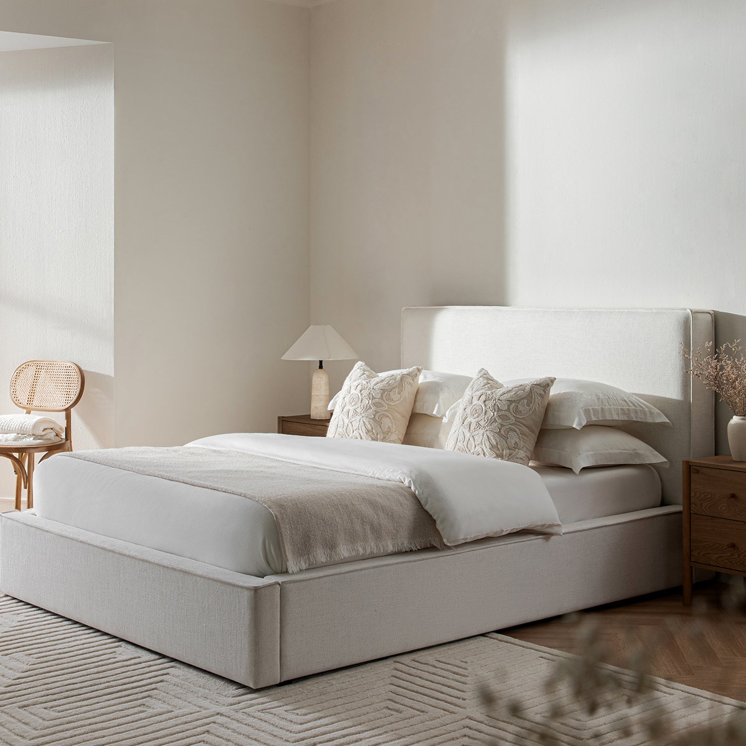 Forte Drawer Storage Bed, Beige Linen Blend - daals