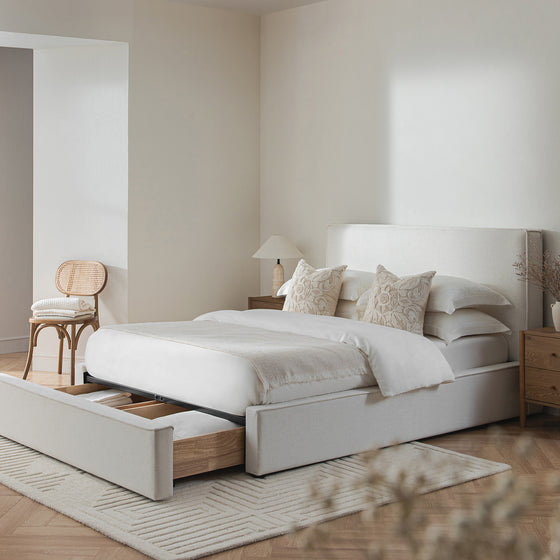 Forte Drawer Storage Bed, Beige Linen Blend