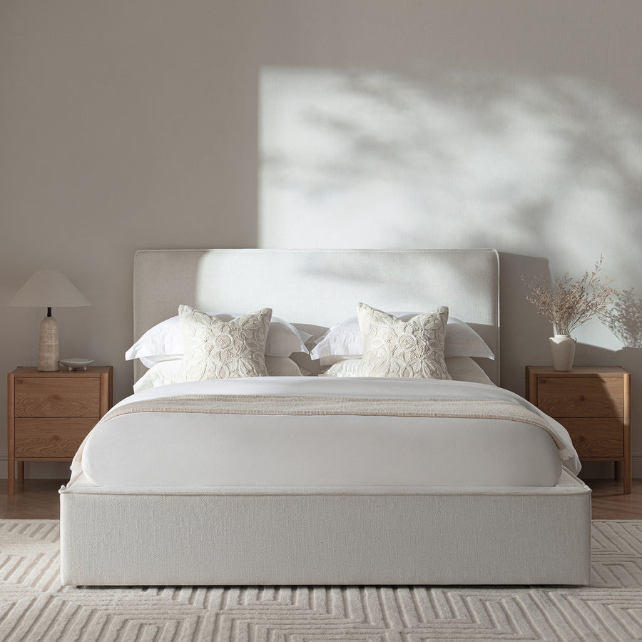 Forte Drawer Storage Bed, Beige Linen Blend