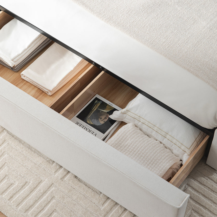 Forte Drawer Storage Bed, Beige Linen Blend