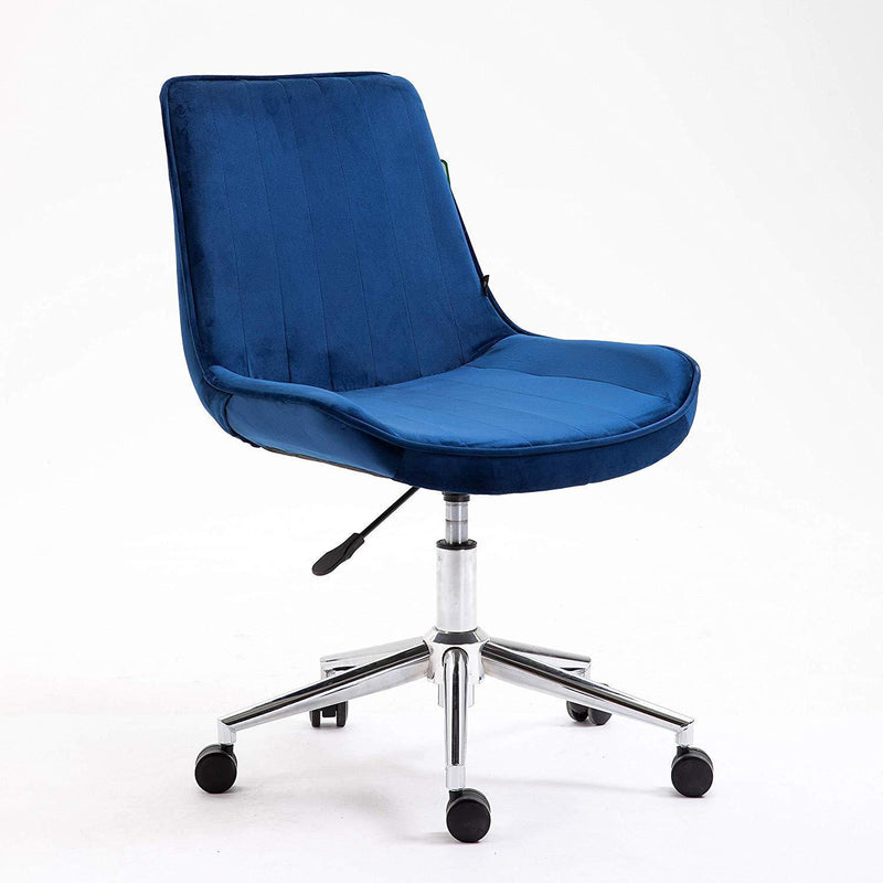 Cherry Tree Furniture Cala Sapphire Blue Colour Velvet Fabric Desk Chair Swivel Chair with Chrome Base - daals