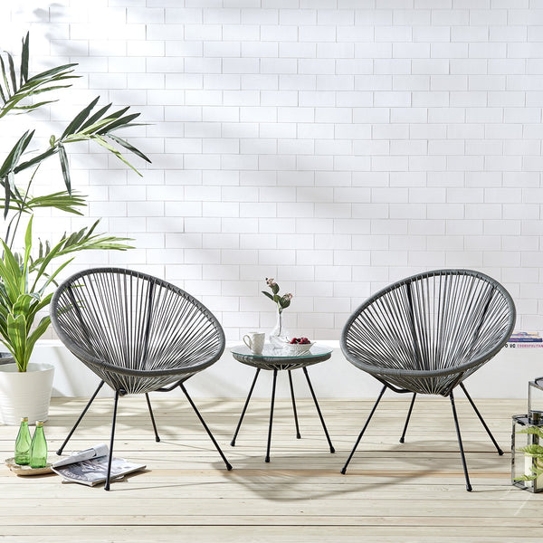 Konya 2 Seater Rattan Bistro Table and Chair Set in Grey