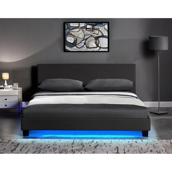 URSA Black PU Leather Bed Frame with LED on Footend - daals