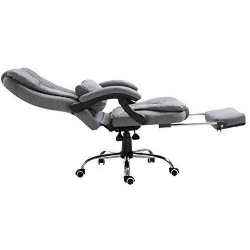 Executive Reclining Computer Desk Chair with Footrest, Headrest and Lumbar Cushion Support Furniture, MR34 Grey Fabric