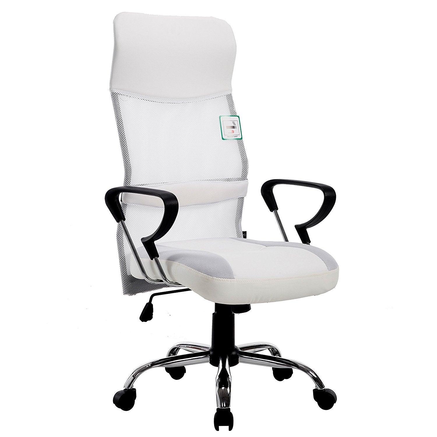 Sleek Design High Back Mesh Fabric Swivel Office Chair with Chrome Base, MO57 White