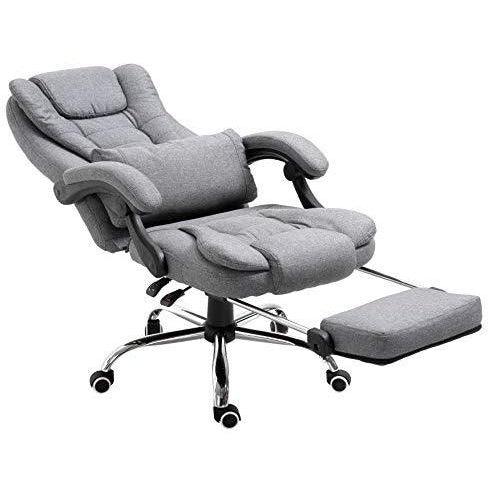 Executive Reclining Computer Desk Chair with Footrest, Headrest and Lumbar Cushion Support Furniture, MR34 Grey Fabric - daals