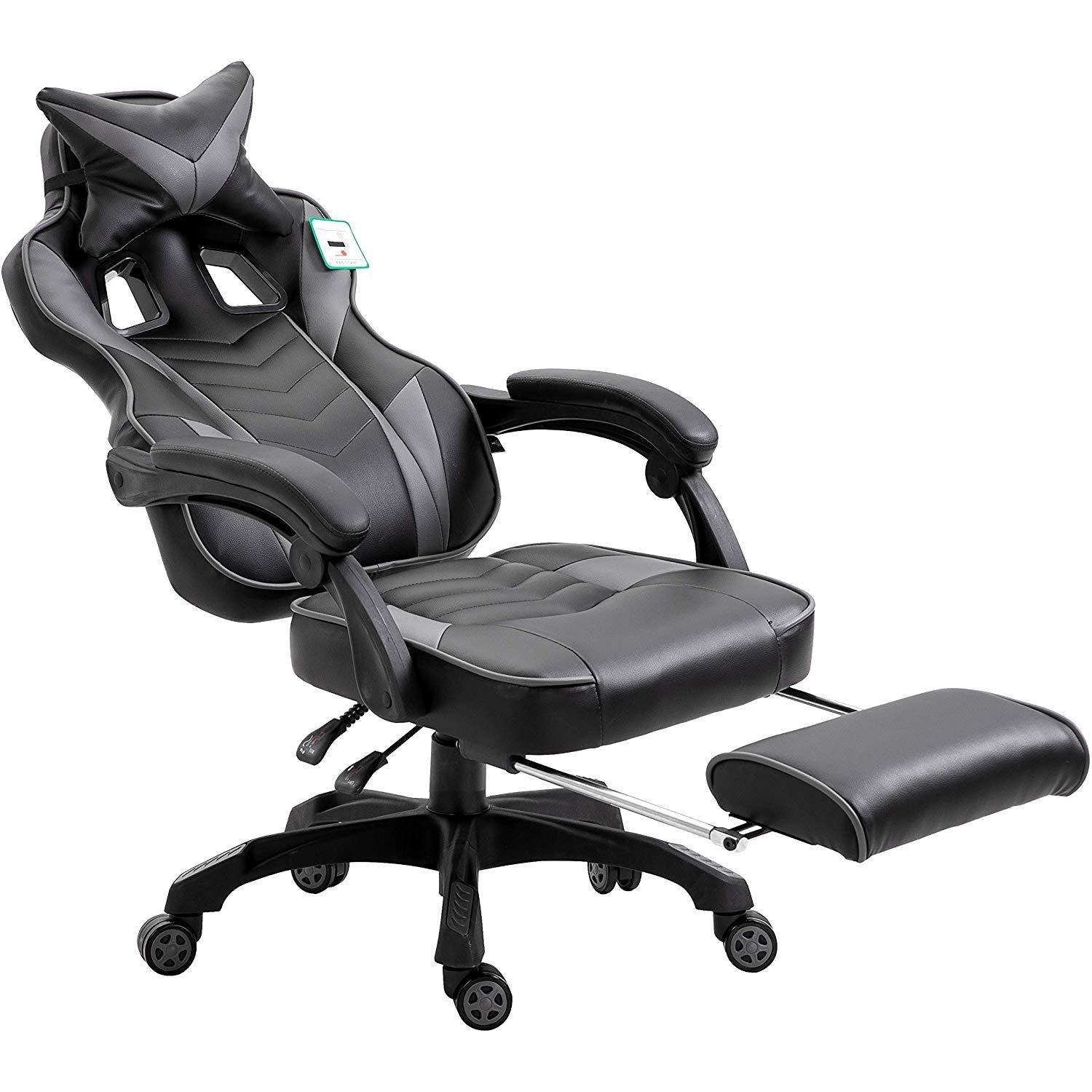 Cherry Tree Furniture High Back Recliner Gaming Chair with Cushion & Retractable Footrest Black & Grey