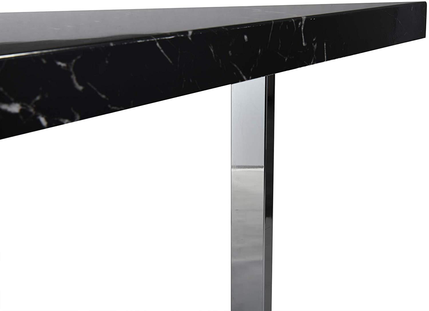 BIASCA 6-Seater High Gloss Marble Effect Dining Table with Silver Chrome Legs Black