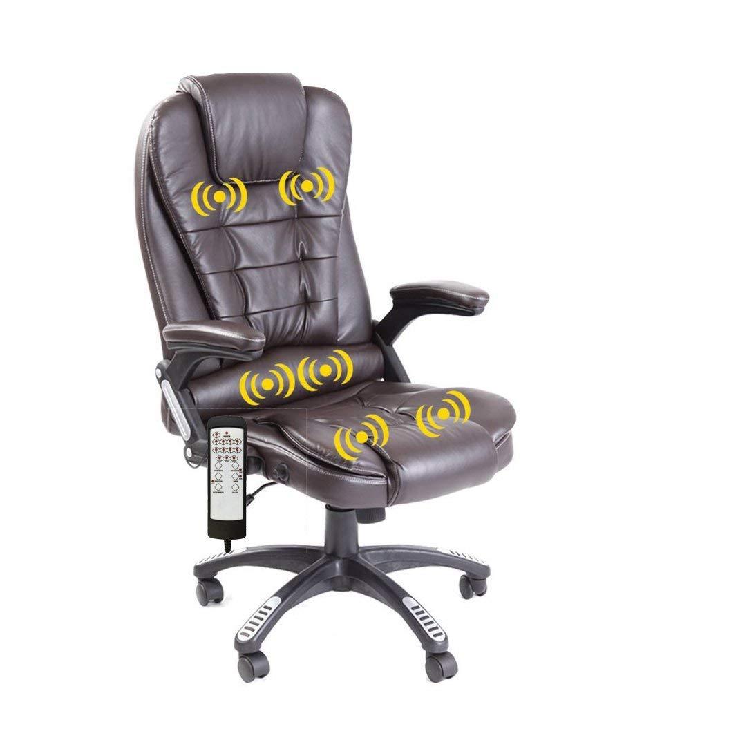 Executive Recline Padded Swivel Office Chair with Vibrating Massage Function, MM17 Brown