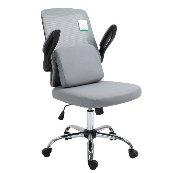 LULA Mesh Office Chair with Folding Arms and Removable Lumbar Cushion (Grey)
