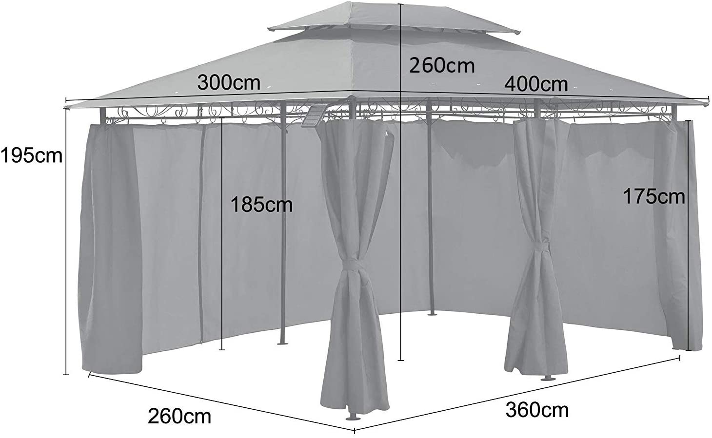 St Lucia 3 x 4m Gazebo with Curtains Canopy Party Tent with 60pcs Solar LED Lights in Beige