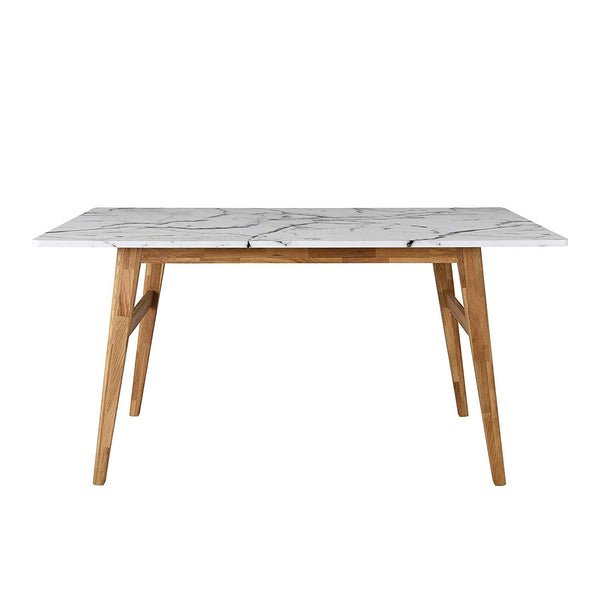 ASCONA White Marble Effect 6-Seater Dining Table with Solid Oak Legs