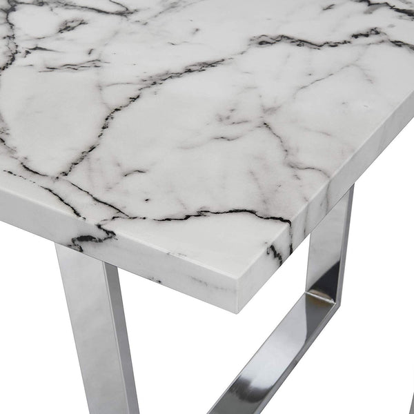 BIASCA 6-Seater High Gloss Marble Effect Dining Table with Silver Chrome Legs White