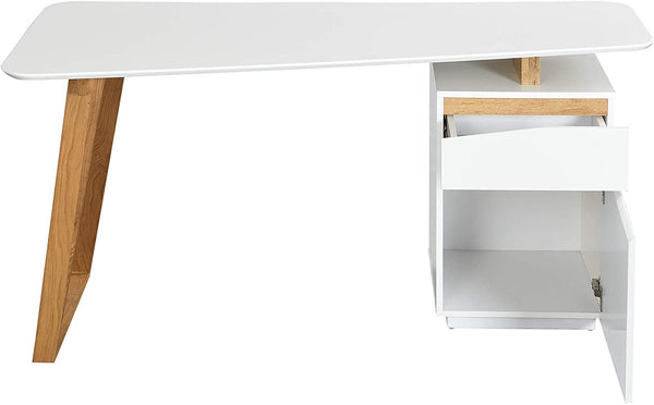 Soren Oak and White Desk with Cupboard
