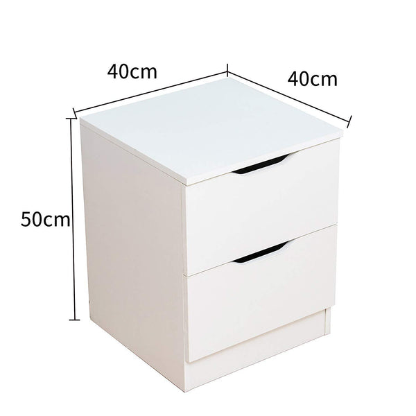 2-Drawer White Wood Bedside Table Cabinet - daals