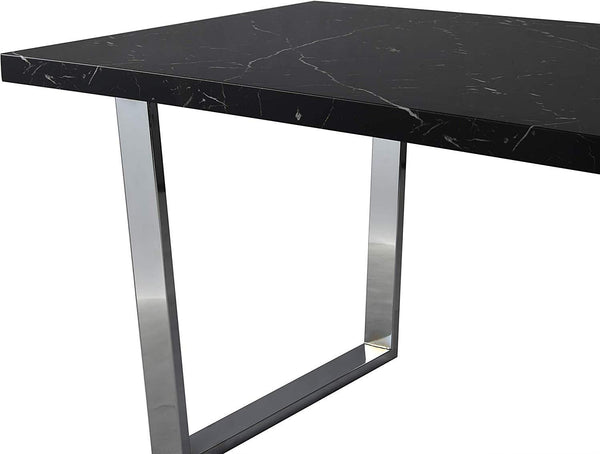 BIASCA 6-Seater High Gloss Marble Effect Dining Table with Silver Chrome Legs Black