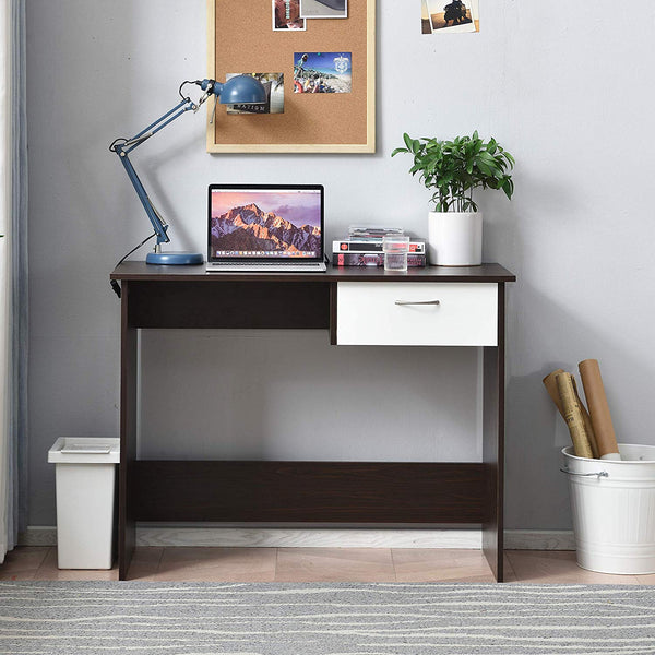 Cherry Tree Furniture MERV Computer Desk Home Office Desk with Drawer Walnut & White Colour