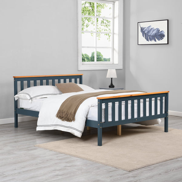 Marta Solid Wooden Shaker Style Double Bed in Blue and Oak daals