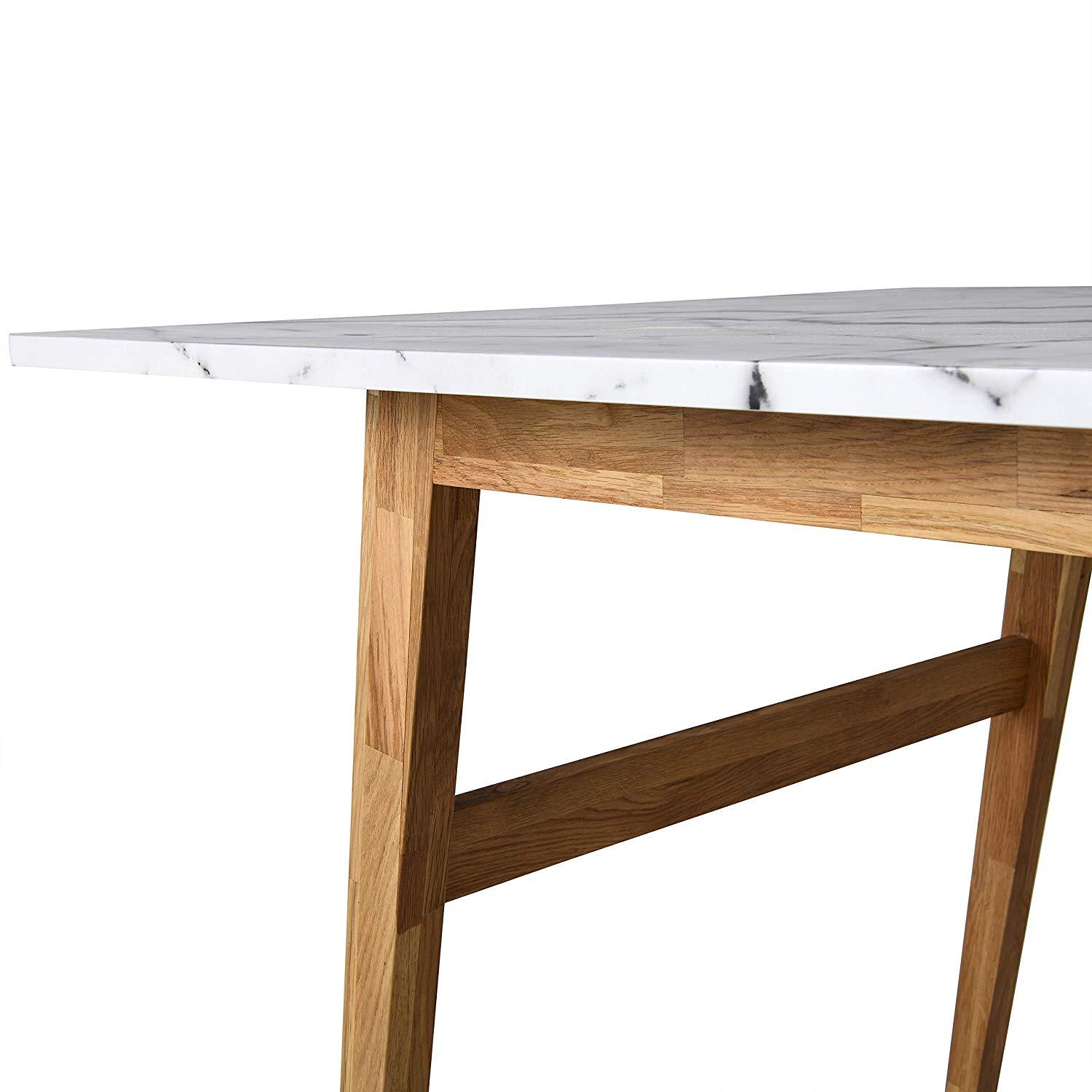 ASCONA White Marble Effect 6-Seater Dining Table with Solid Oak Legs