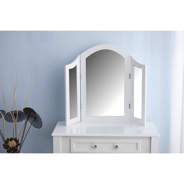 1-Drawer White Dressing Table Set with Stool & Triple Mirror - daals