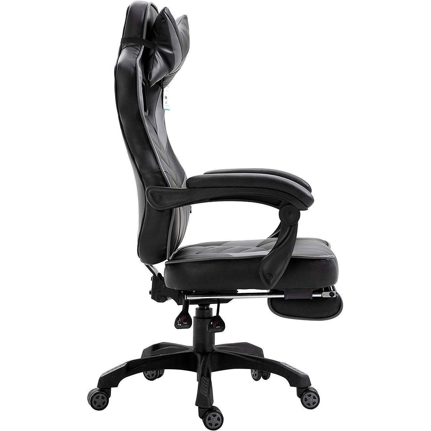 Cherry Tree Furniture High Back Recliner Gaming Chair with Cushion & Retractable Footrest Black & Grey