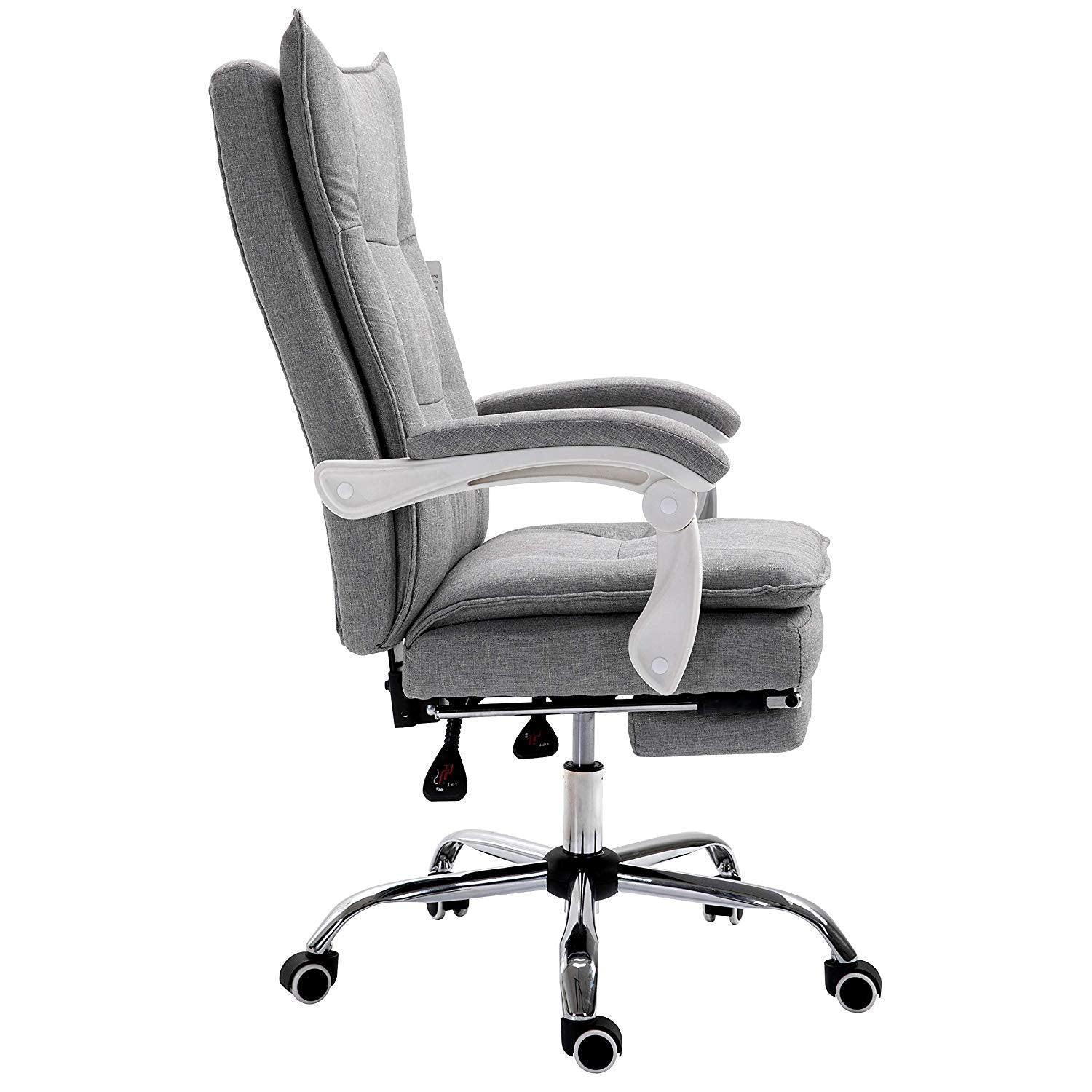 Executive Double Layer Padding Recline Office Desk Chair with Footrest, MR77 Grey Fabric