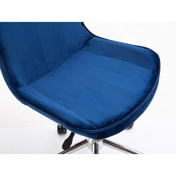 Cherry Tree Furniture Cala Sapphire Blue Colour Velvet Fabric Desk Chair Swivel Chair with Chrome Base - daals