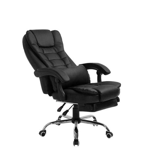 Luxury Extra Padded High Back Recline Faux Leather Relaxing Executive Chair With Footrest, MR34 Black - daals