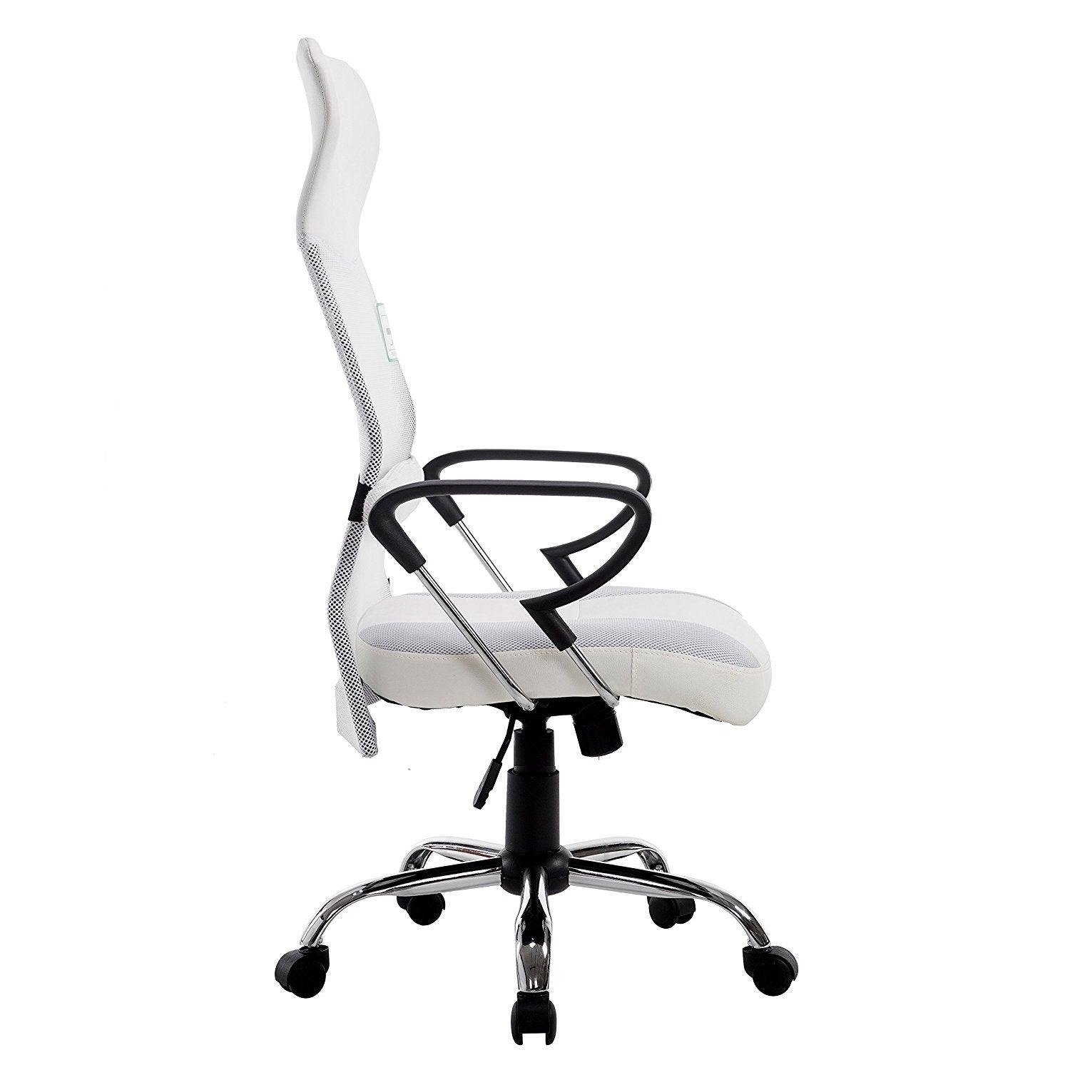 Sleek Design High Back Mesh Fabric Swivel Office Chair with Chrome Base, MO57 White