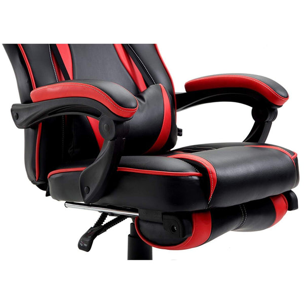 High Back Recliner Gaming Swivel Chair with Footrest & Adjustable Lumbar & Head Cushion, MR49 Black & Red - daals