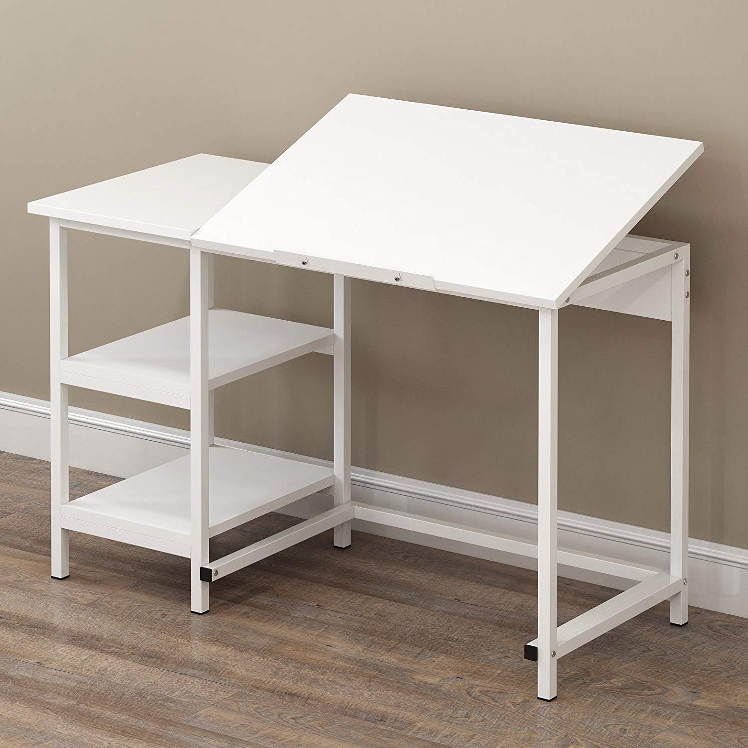 Atelier Adjustable Desk with Shelves in White
