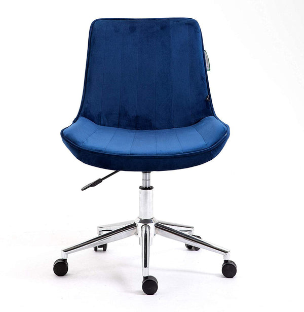 Cherry Tree Furniture Cala Sapphire Blue Colour Velvet Fabric Desk Chair Swivel Chair with Chrome Base - daals
