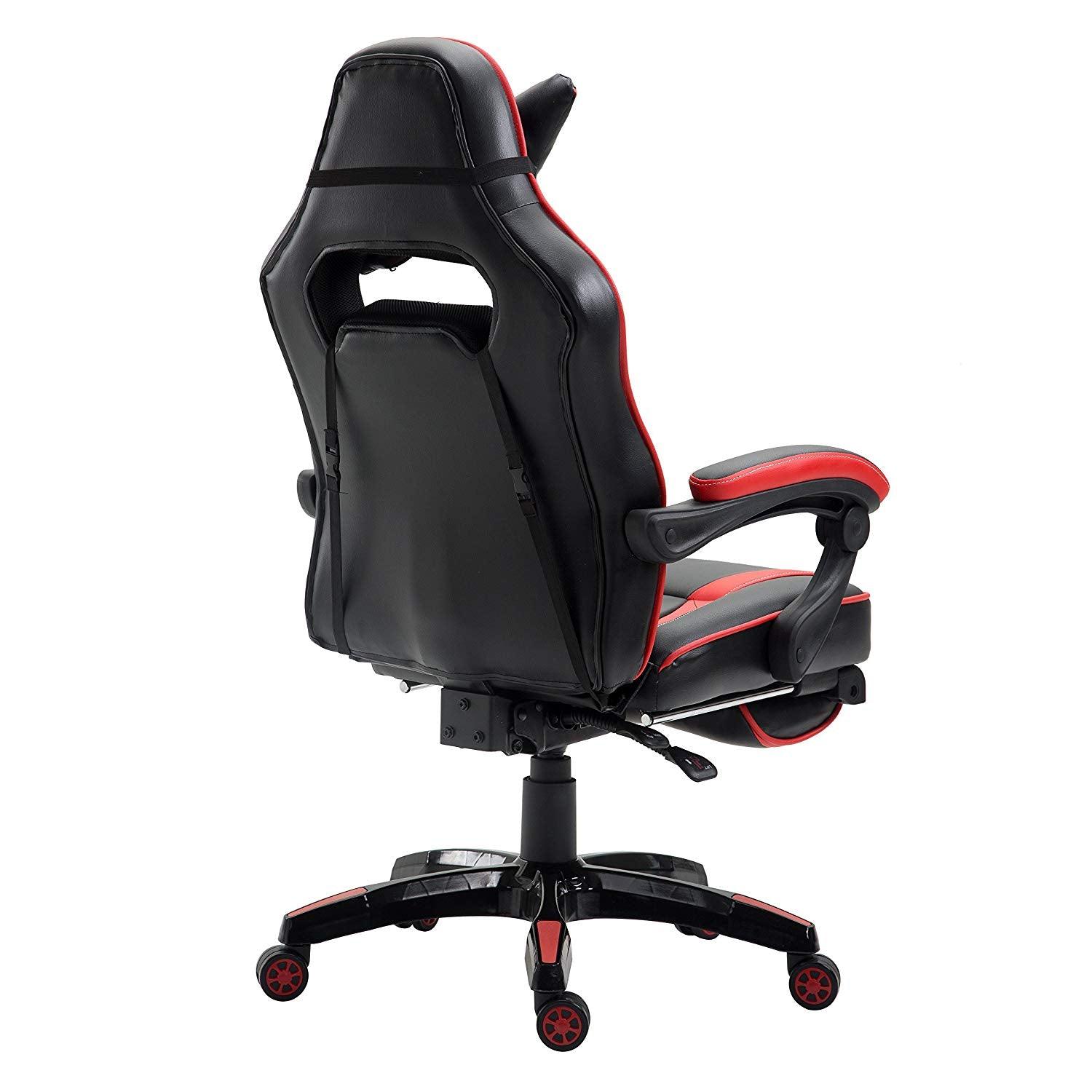 High Back Recliner Gaming Swivel Chair with Footrest & Adjustable Lumbar & Head Cushion, MR49 Black & Red