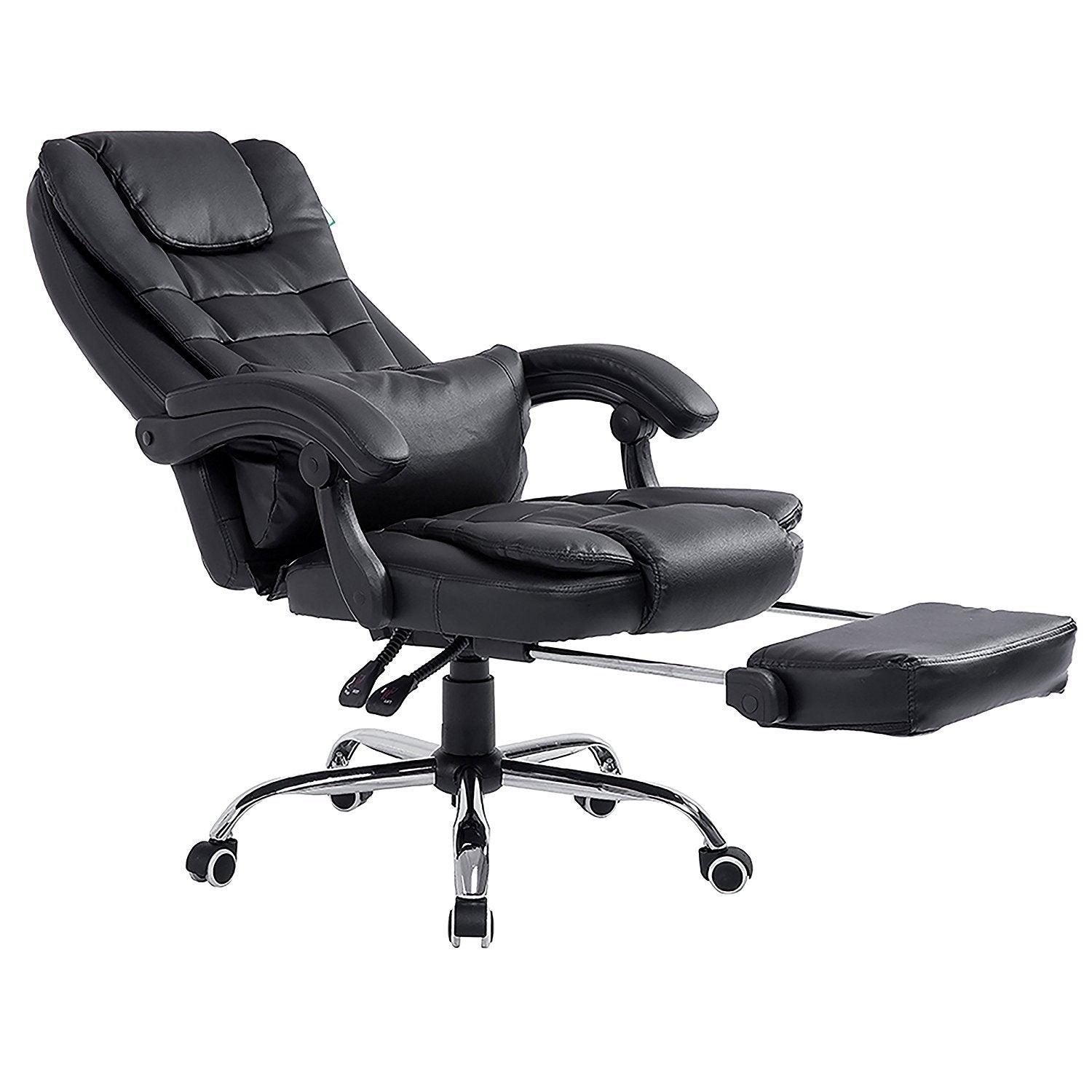 Luxury Extra Padded High Back Recline Faux Leather Relaxing Executive Chair With Footrest, MR34 Black