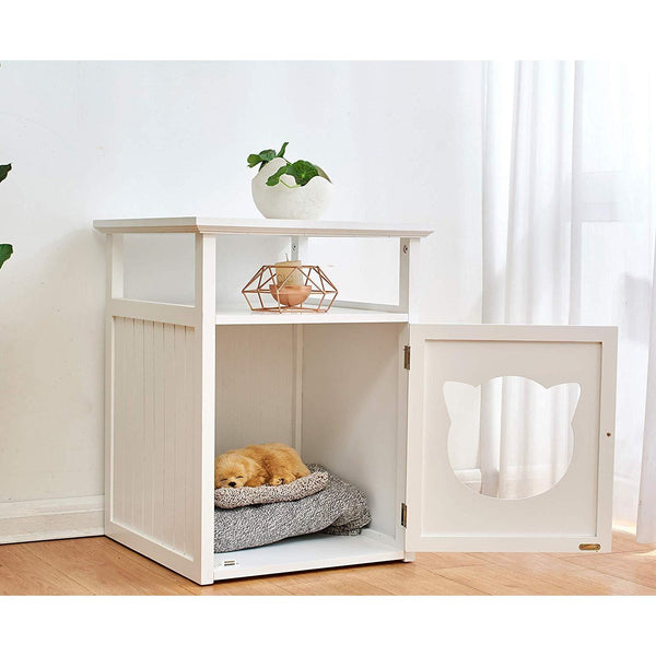 BASTET Wooden Cat Cave Bedside Cabinet Litter Box Cat House Nightstand White