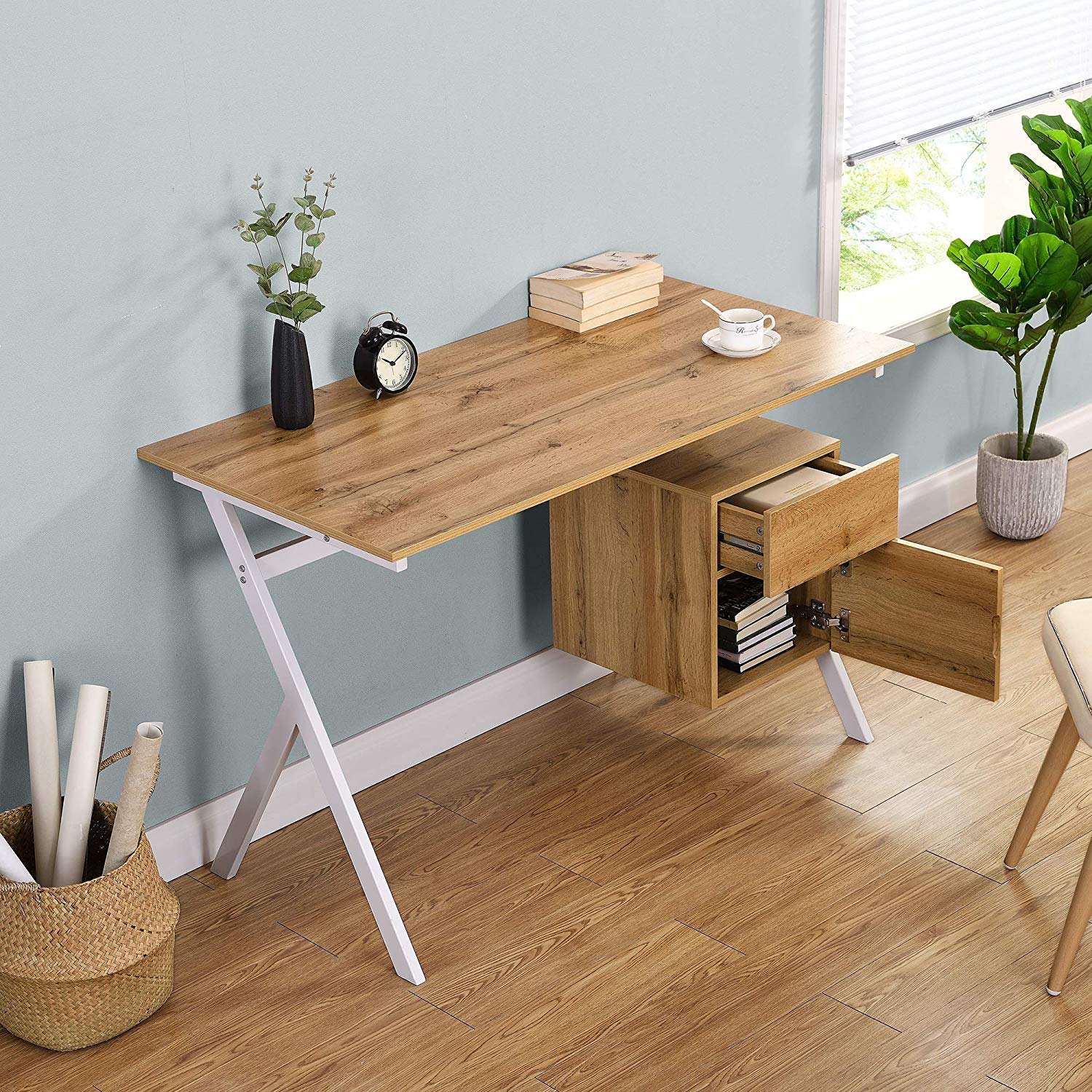 SION Desk with Drawer & Cupboard Oak