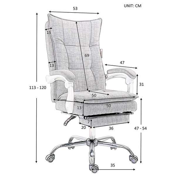 Executive Double Layer Padding Recline Office Desk Chair with Footrest, MR77 Grey Fabric - daals