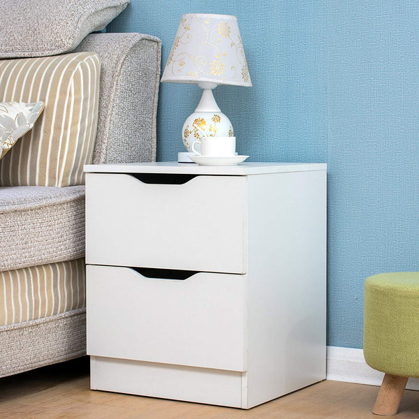 2-Drawer White Wood Bedside Table Cabinet - daals