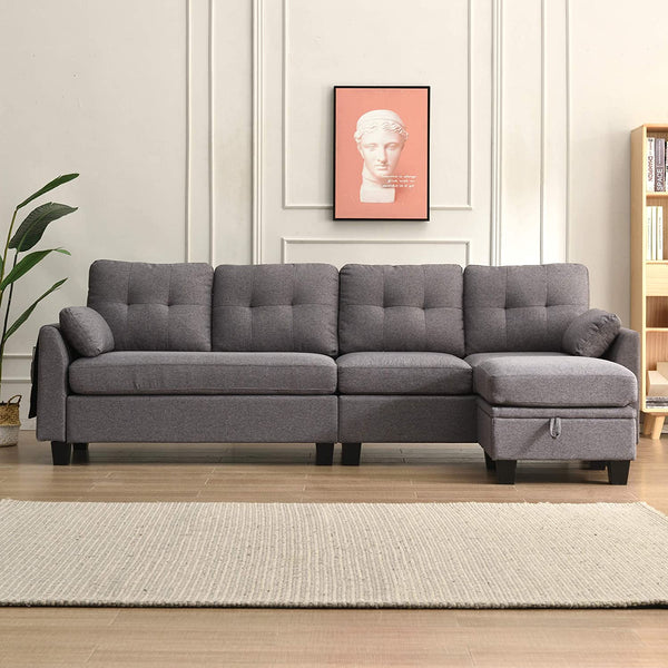 Brunswick Large 4-Seater Storage Chaise Sofa in Dark Grey