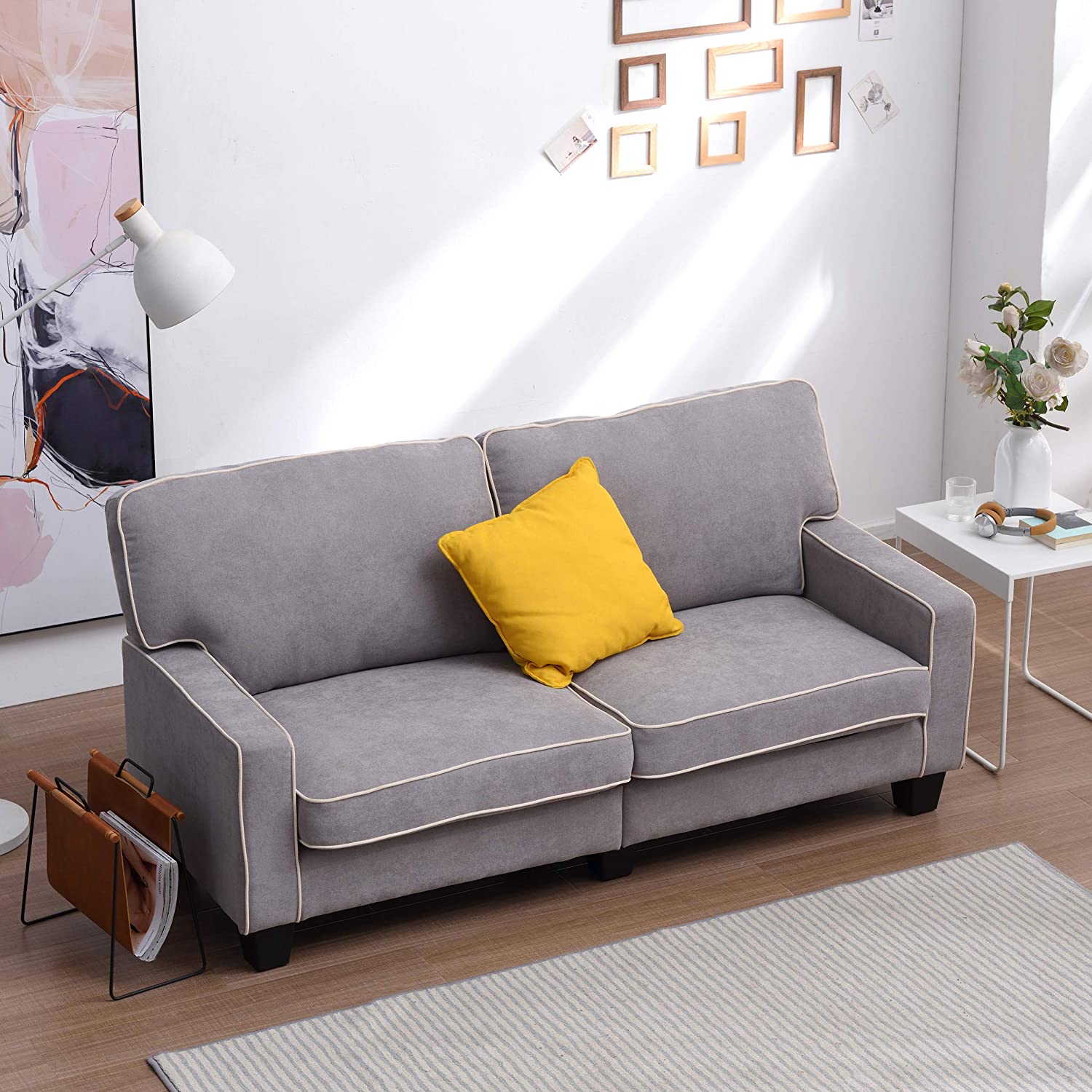 Sherbrook 3 Seater Fabric Sofa with Contrasting Trim in Light Grey Fabric