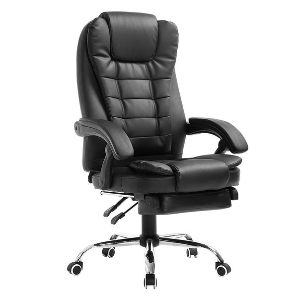 Luxury Extra Padded High Back Recline Faux Leather Relaxing Executive Chair With Footrest, MR34 Black - daals