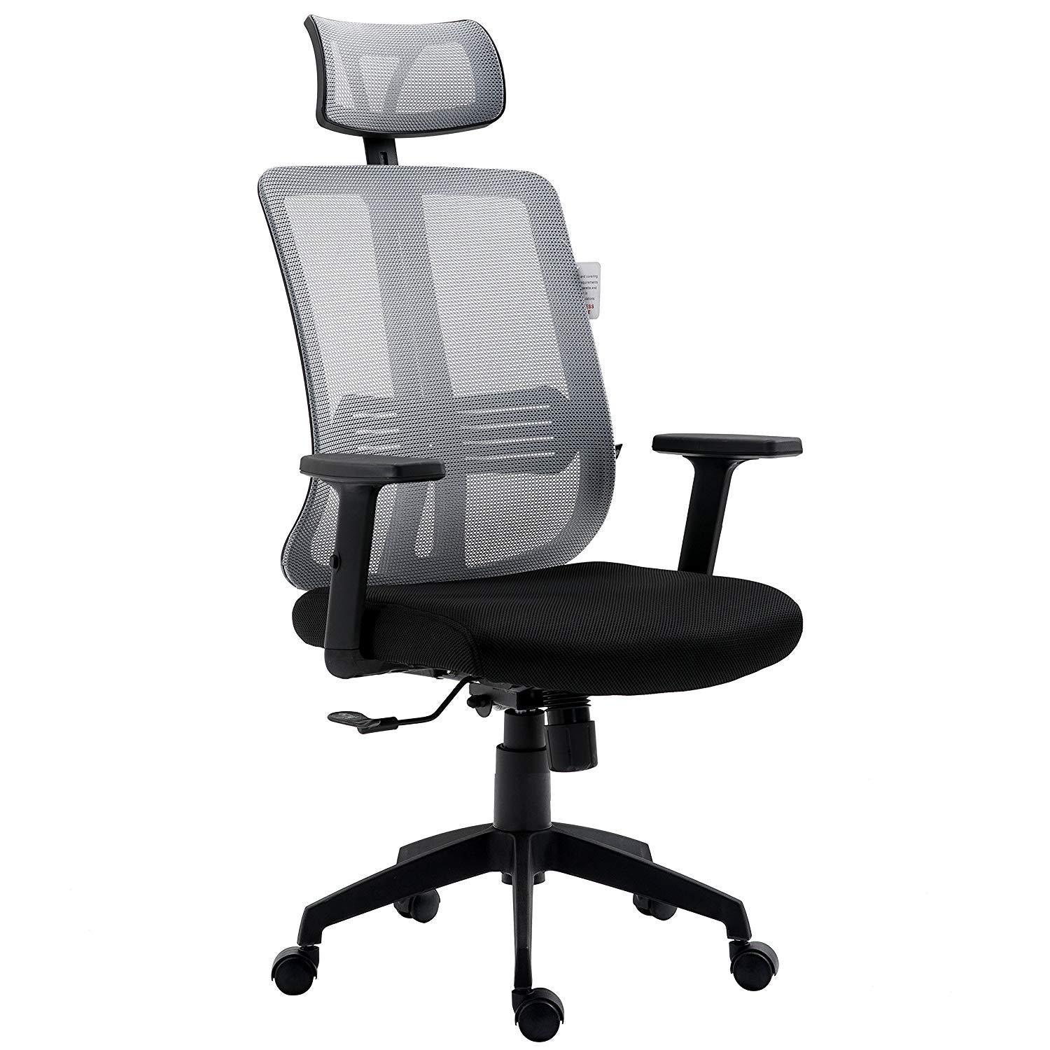 Grey Mesh High Back Executive Office Chair Swivel Desk Chair with Synchro-Tilt, Adjustable Armrest & Headrest