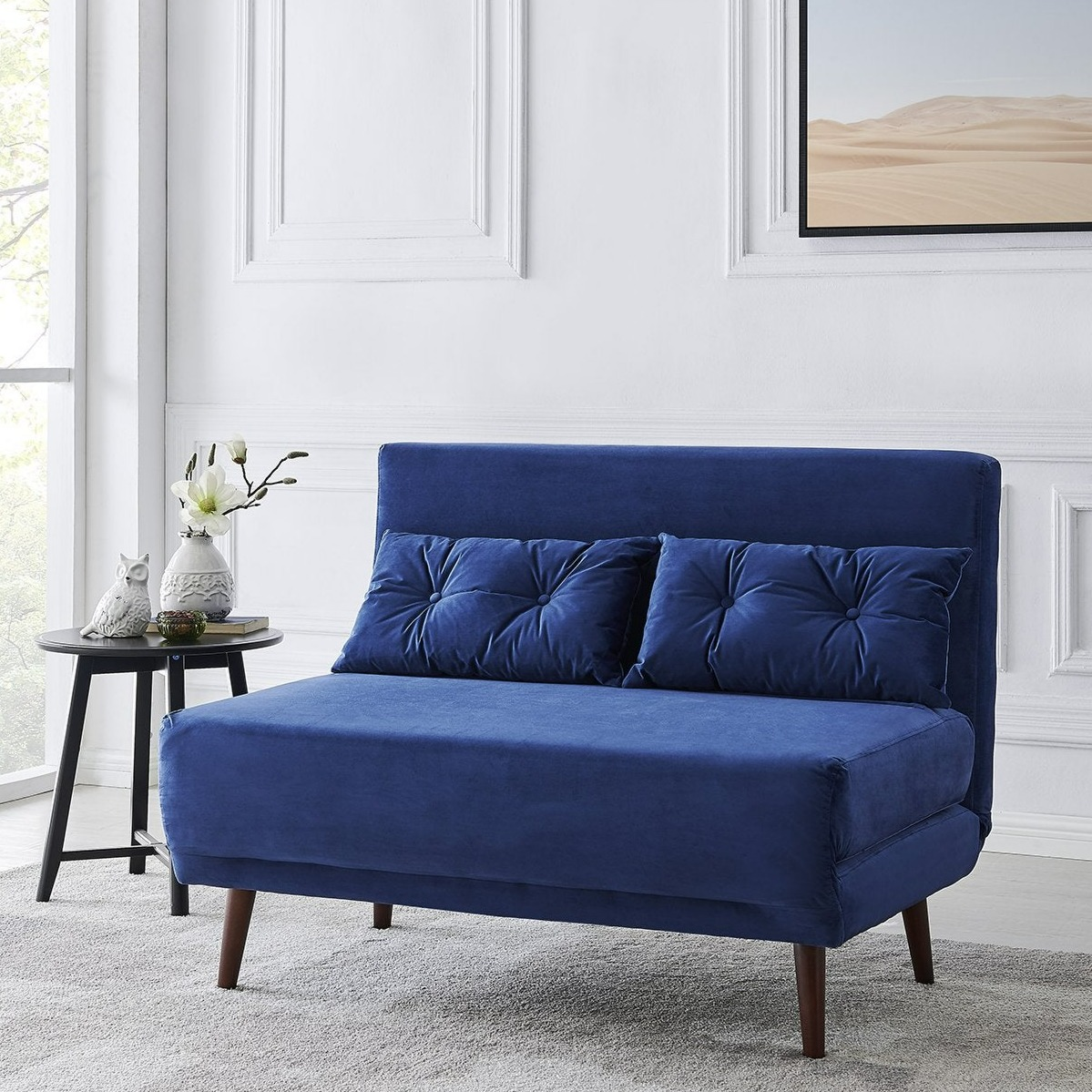 Algo 2-Seater Small Double Folding Sofabed in Blue Velvet