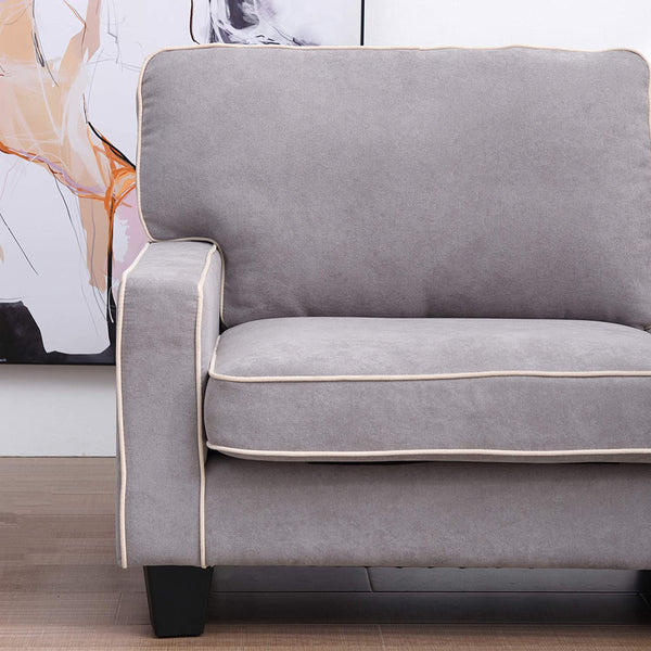 Sherbrook 3 Seater Fabric Sofa with Contrasting Trim in Light Grey Fabric