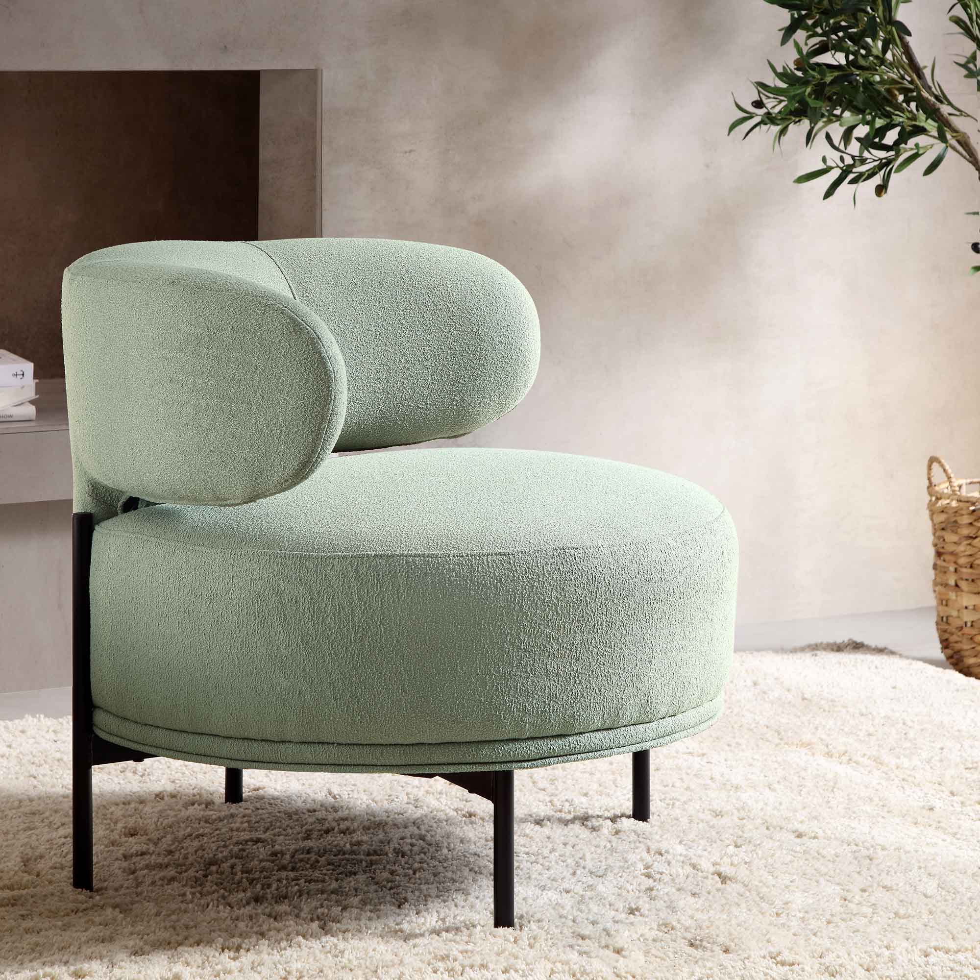 Penn Sage Green Boucle Wing Back Accent Chair