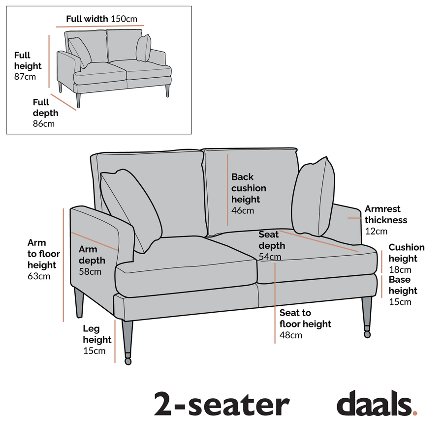 Brigette 2-Seater Beige Velvet Sofa with Antique Brass Castor Legs