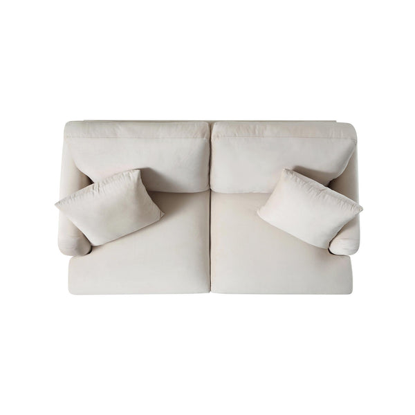Brigette 2-Seater Beige Velvet Sofa with Antique Brass Castor Legs