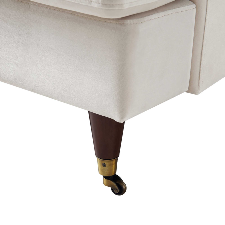 Brigette 2-Seater Beige Velvet Sofa with Antique Brass Castor Legs